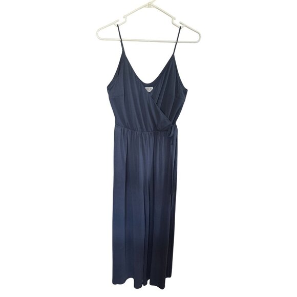Sienna Sky Slate Blue Spaghetti Strap Wide Leg Cropped Jumpsuit Size M Side tie - Picture 1 of 12